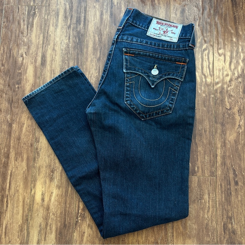 True Religion men's jeans size 32 x 32 blue denim skinny flap om designer pants